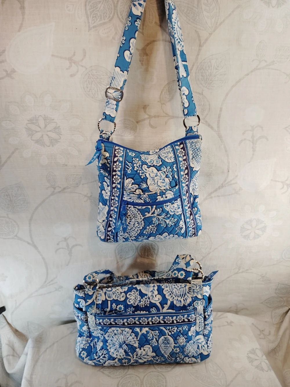 Vera Bradley 2pc  Blue and White Floral Quilted Crossbody & Shoulder Bag Set